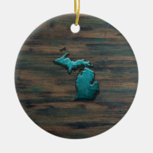 Adorno De Cerámica Forma de estado de Michigan Verde azulada