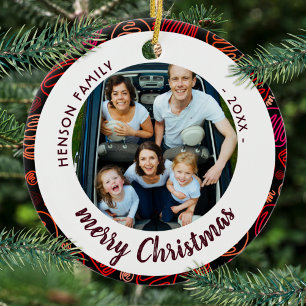 Adorno De Cerámica Formas rojas festivas de familia foto navidad