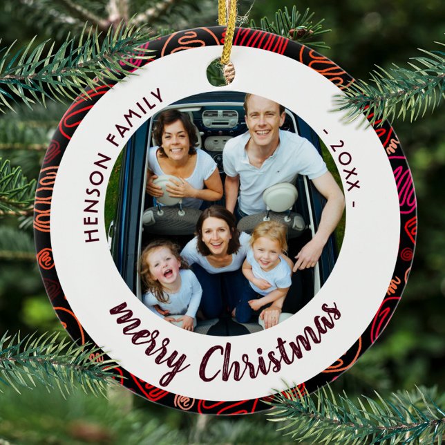 Adorno De Cerámica Formas rojas festivas de familia foto navidad (Subido por el creador)
