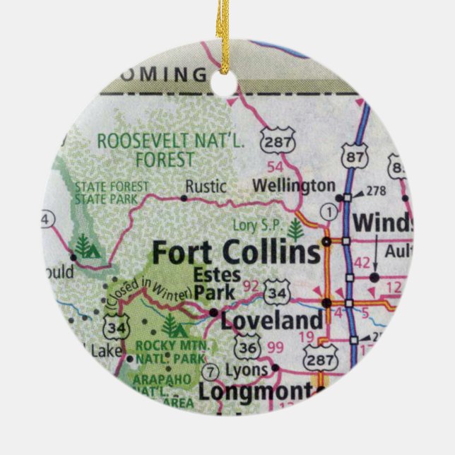 Adorno De Cerámica Fort Collins y Estes Park Map (Atrás)