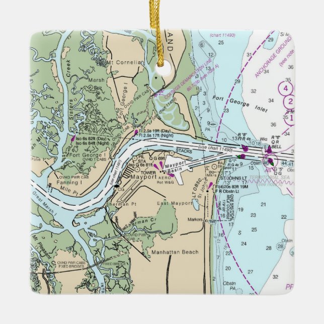 Adorno De Cerámica Fort George Inlet Florida Chart (Anverso)