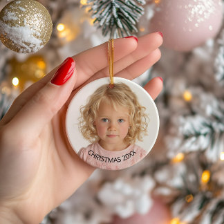 Adorno De Cerámica Foto Anual de Navidad Texto Negro