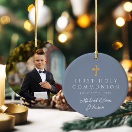 Adorno De Cerámica Foto azul Cruz religiosa Primera Comunión