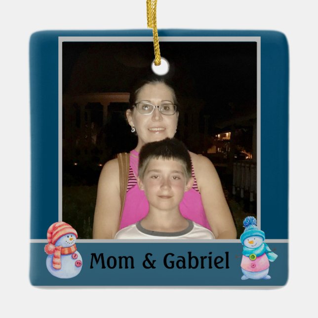 Adorno De Cerámica Foto azul de los navidades (Anverso)