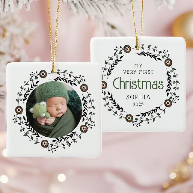 Adorno De Cerámica Foto-bebé personalizada Primera Navidad nórdica (Subido por el creador)