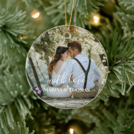 Adorno De Cerámica Foto Boda personalizada con caligrafía moderna