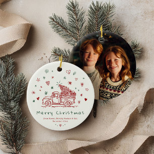 Adorno De Cerámica Foto caprichosa de la familia de Navidades retro