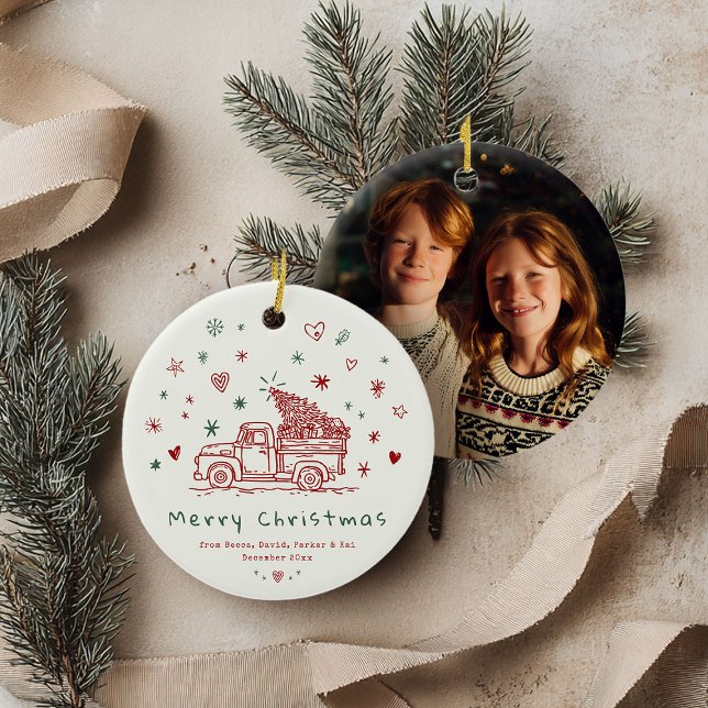 Adorno De Cerámica Foto caprichosa de la familia de Navidades retro (Subido por el creador)