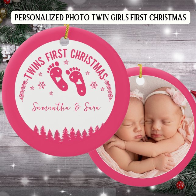 Adorno De Cerámica Foto Chicas gemelos personalizados Primera Navidad (Subido por el creador)