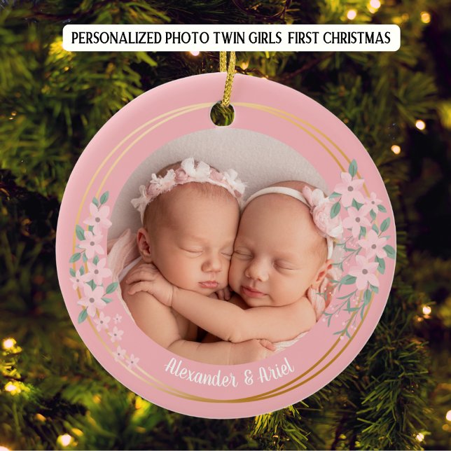 Adorno De Cerámica Foto Chicas gemelos personalizados Primera Navidad (Subido por el creador)