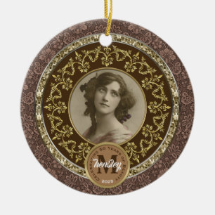 Adorno De Cerámica Foto: chocolate conmemorativo Gold Classic Damask