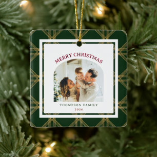 Adorno De Cerámica Foto clásica de Navidad con cuadros verdes Patrimo