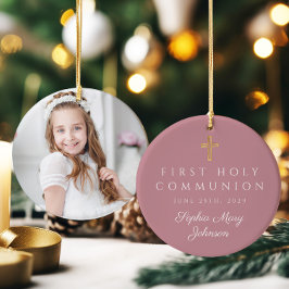 Adorno De Cerámica Foto Comunión de Chicas religiosos de color rosa