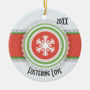 Adorno De Cerámica Foto con fecha de Navidad Rosa y Verde Feliz de Fe