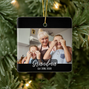 Adorno De Cerámica Foto con letra blanca de Abuela Est.