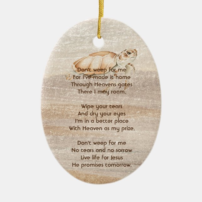 Adorno De Cerámica Foto conmemorativa cristiana Sandy Beach Turtle (Frente)