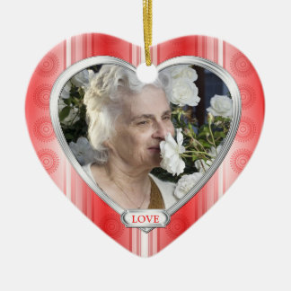 Adorno De Cerámica Foto conmemorativa de Navidades del Corazón Blanco