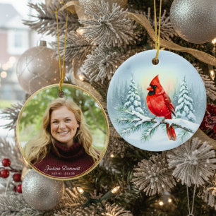 Adorno De Cerámica Foto conmemorativa del cardenal Navidad personaliz