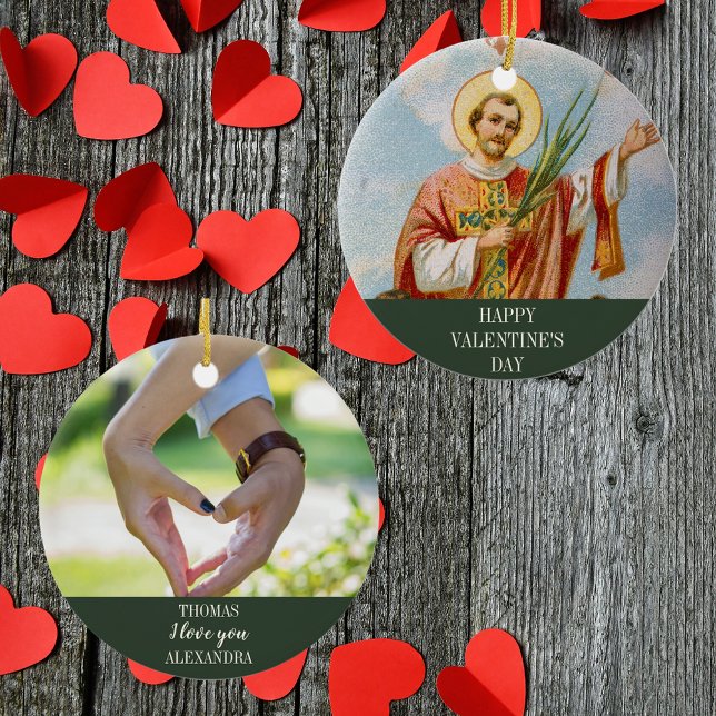 Adorno De Cerámica Foto cristiana feliz Día de San Valentín (Religious Christian Catholic Saint Valentine Love Photo Happy Valentine's Day Ceramic Ornament)