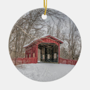 Adorno De Cerámica Foto cubierta de la Nieve Roja del puente