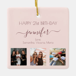 Adorno De Cerámica Foto de amiga con rubor de cumpleaños rosa