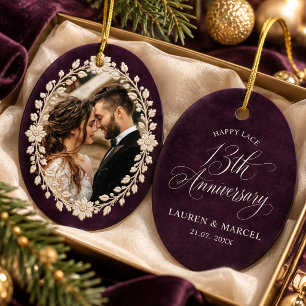 Adorno De Cerámica Foto de aniversario de bodas número trece con enca