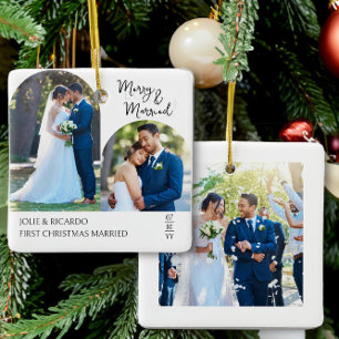 Adorno De Cerámica Foto de arco de primera Navidad casados a mano