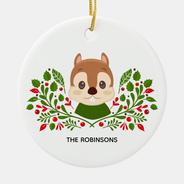 Adorno De Cerámica Foto de ardilla de Navidades pequeños (Frente)