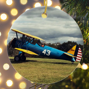 Adorno De Cerámica Foto de Avión de Aviación Personalizada de Navidad