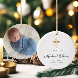 Adorno De Cerámica Foto de Bautizo de Niño Religioso con Letra Modern