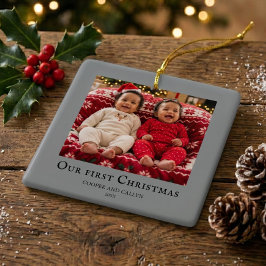 Adorno De Cerámica Foto de bebé de Navidad de gemelos por primera vez