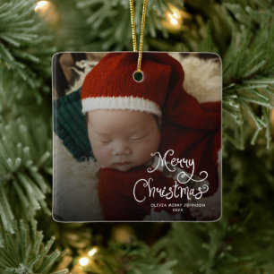 Adorno De Cerámica Foto de bebé en Navidad alegre