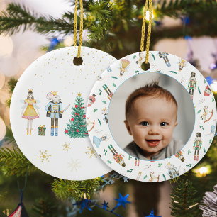Adorno De Cerámica Foto de bebé en Navidad con cascanueces