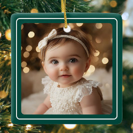 Adorno De Cerámica Foto de bebé Esmeralda verde Navidad moderna letra