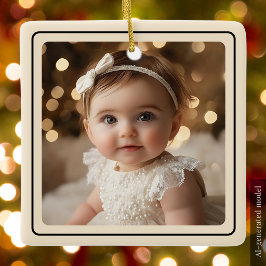 Adorno De Cerámica Foto de bebé moderna Navidad Champagne Gold Script