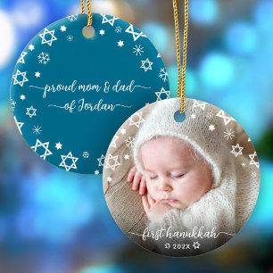 Adorno De Cerámica Foto de bebé Primer Hanukkah Nuevos padres Estrell