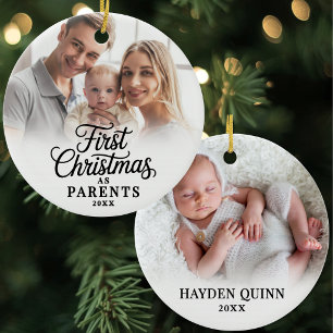 Adorno De Cerámica Foto de bebé Primera Navidad como padres