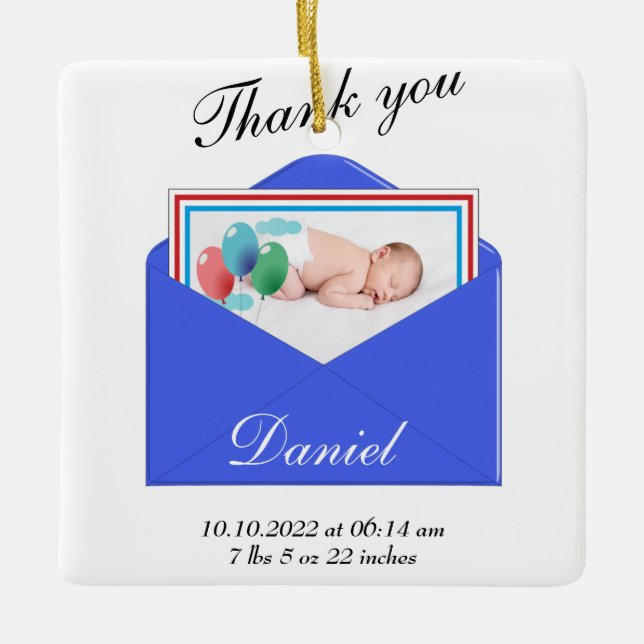 Adorno De Cerámica Foto de Birth Announct (Anverso)