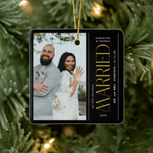 Adorno De Cerámica Foto de Boda de Recién Casados Navidad