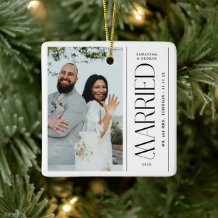 Adorno De Cerámica Foto de Boda de Recién Casados Navidad