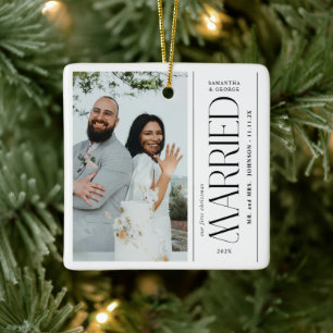 Adorno De Cerámica Foto de Boda de Recién Casados Navidad