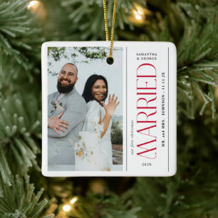 Adorno De Cerámica Foto de Boda de Recién Casados Navidad