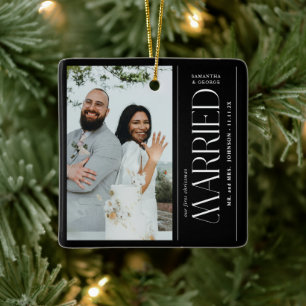 Adorno De Cerámica Foto de Boda de Recién Casados Navidad Casados