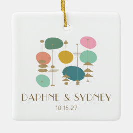 Adorno De Cerámica Foto de casamiento personalizado moderno Retro Mid