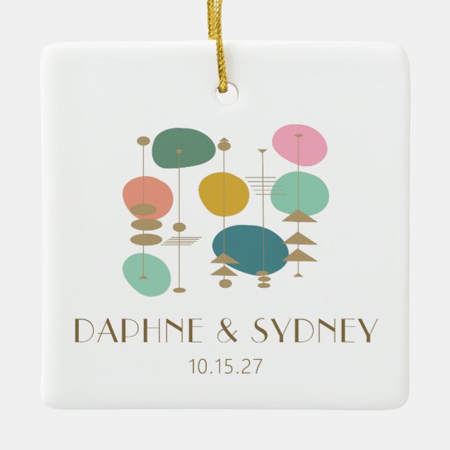 Adorno De Cerámica Foto de casamiento personalizado moderno Retro Mid (Anverso)