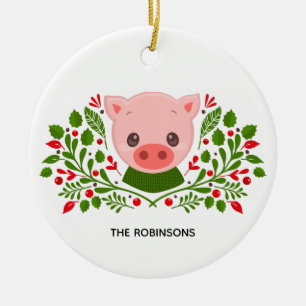 Adorno De Cerámica Foto de cerdo de Navidad linda