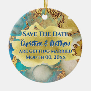 Adorno De Cerámica Foto de color acuático de cristal de oro azul agri