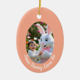 Adorno De Cerámica Foto de conejo y niño en marco ovalado Pascua