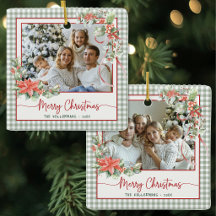 Foto de Cuadros de Gingham Verde Feliz Navidad