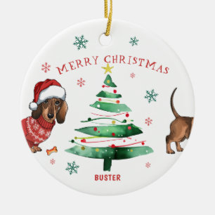 Adorno De Cerámica Foto de Dachshund de Navidad